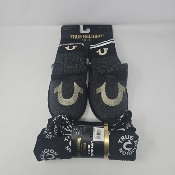 Men\'s Slipper Socks And Pants Gray True Religion Size Large 11-12 NEW main image 6